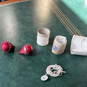 Vintage Antique Set of 2 Red Siren King Metal Tops with String & Instructions